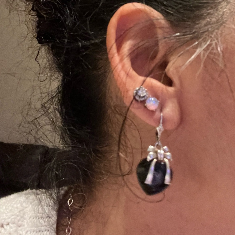 Women's Earrings Heart Shape Black Onyx Mexican Sterling Silver 925